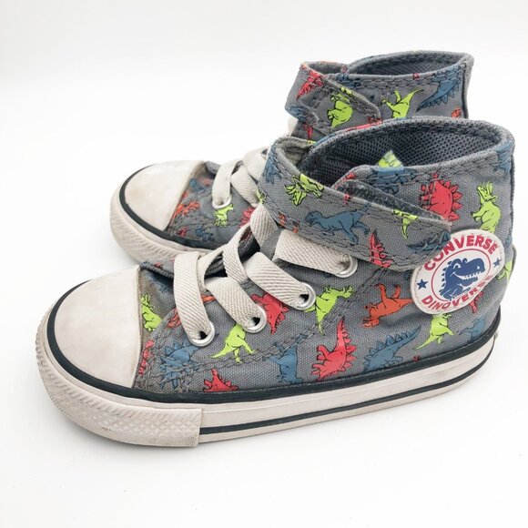 CONVERSE Chuck Taylor All Star Dinosaur Print Gray Sneakers Toddler 6 - Picture 4 of 9